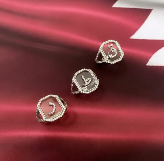 Sterling Silver Arabic Letter Rings (Adjustable/Free Size)